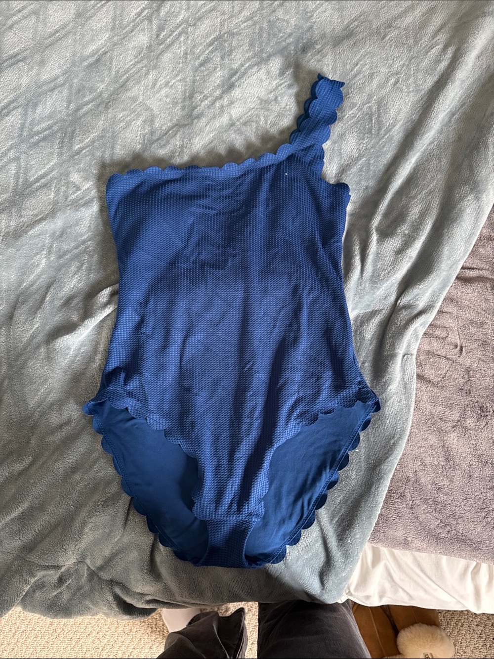 Aerie One-Shoulder Scalloped Edge One-Piece Swimsuit in Blue
